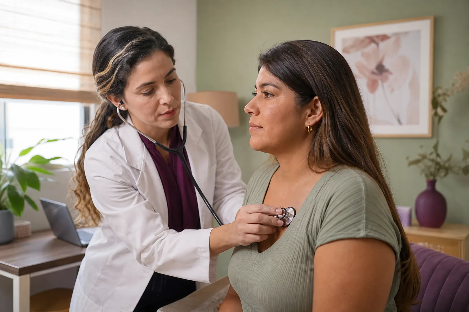 Médica de familia realizando un control clínico a una paciente